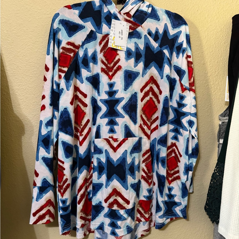 LuLaRoe BNWT M Americana Amber hoodie - red white blue